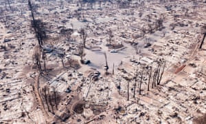Fire damage is seen from the air in the Coffey Park neighborhood in Santa Rosa, California, on 11 October 2017.