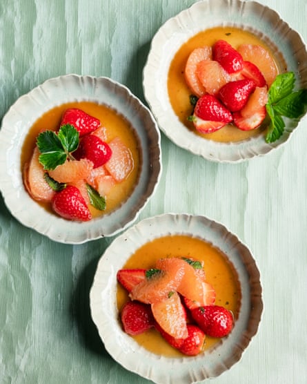 ‘I will happily eat this for breakfast’: strawberries with grapefruit and mint.