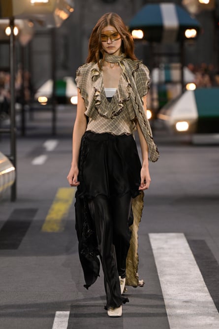 A model on the runway at the Louis Vuitton show.