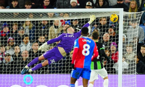 Crystal Palace goalkeeper Dean Henderson was headed home by Brighton's Danny Welbeck, who leveled the score at 1-1.