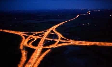 Aerial photograph of motorway at night