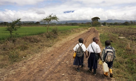 Kids walk to school in Tanzania