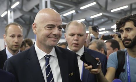 Gianni Infantino, the president, with Fifa officials, visiting the Kazan Arena