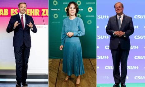 Christian Lindner of the Free Democratic party, Annalena Baerbock, co-leader of co-leader of Alliance 90/the Greens,  and Armin Laschet, leader of the CDU.