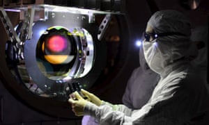A Laser Interferometer Gravitational-Wave Observatory (Ligo) technician inspects the twin detectors.