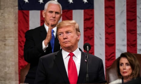 US-POLITICS-TRUMP-SOTU<br>US President Donald Trump delivers the State of the Union address, alongside Vice President Mike Pence and Speaker of the House Nancy Pelosi, at the US Capitol in Washington, DC, on February 5, 2019. (Photo by Doug Mills / POOL / AFP)DOUG MILLS/AFP/Getty Images