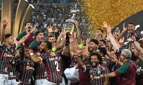 Fluminense players celebrate after the Brazilian club won its first-ever Copa Libertadores.