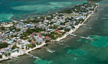 An aerial view of the Belize coastline