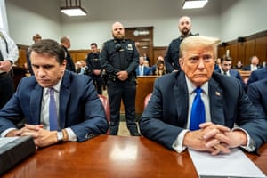 Former US president Donald Trump pictured inside Manhattan Criminal Court.