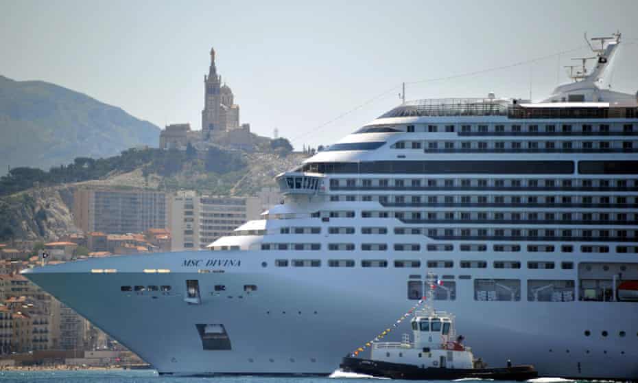 The MS Allure of the Seas, the largest passenger ship ever constructed, leaves Marseille.