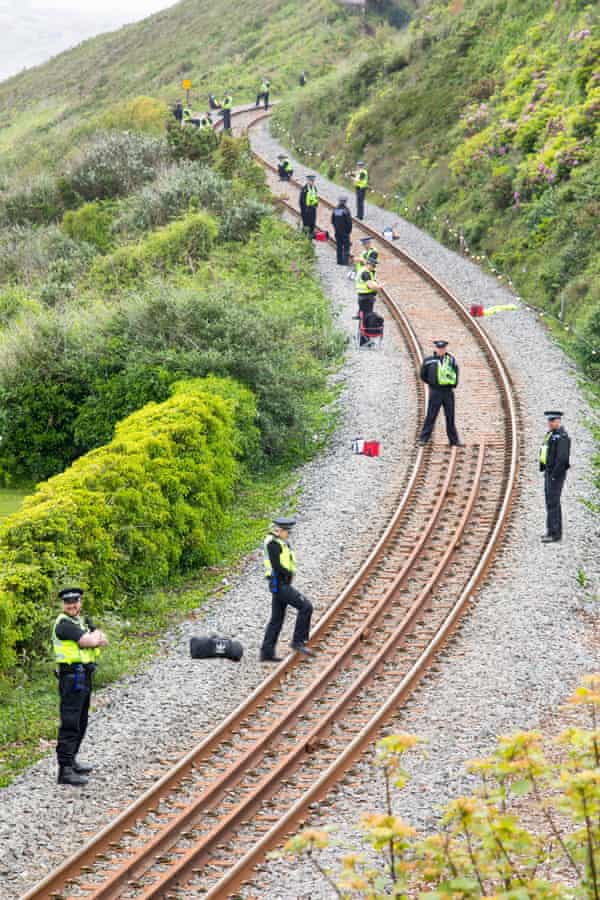Police on the train line at Carbis Bay ahead of the G7 Summit.