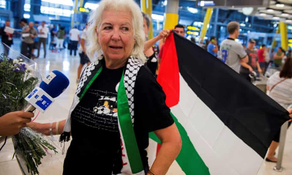 Spanish activist Lucia Mazarrasa arrives at Barajas international airport in Madrid on Wednesday after being arrested and deported by Israel.