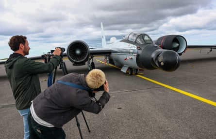 A WB-57 Canberra aircraft is pictured during a media visit ahead of a NASA-supported mission