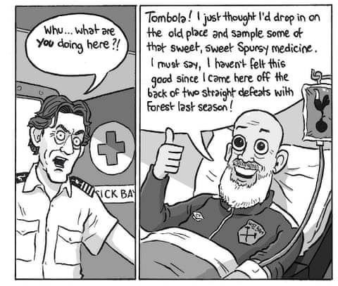 David Squires cartoon on Thomas Frank and Tottenham Hotspur, panel 5