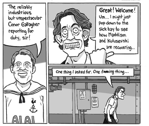 David Squires cartoon on Thomas Frank and Tottenham Hotspur, panel 4