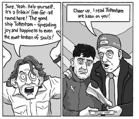 David Squires cartoon on Thomas Frank and Tottenham Hotspur, panel 6