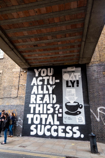 A mural advertising Oatly oat milk in Brick Lane, east London