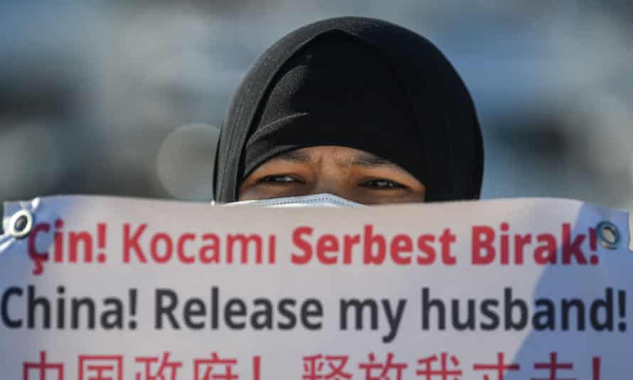 A protest in Istanbul against China’s detention of Uighurs.