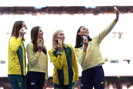 Nicola Olyslagers of Australia, Mahuchikh, Eleanor Patterson (Australia) and Iryna Gerashchenko (Ukraine).