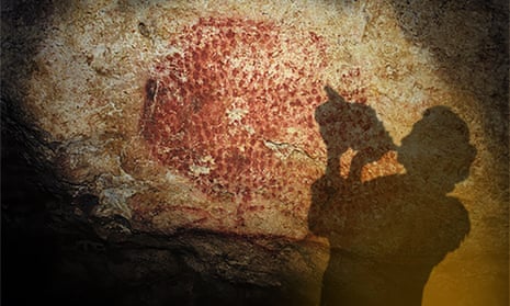 An artist’s impression of how the instrument was played, in the richly decorated cave where it was found.