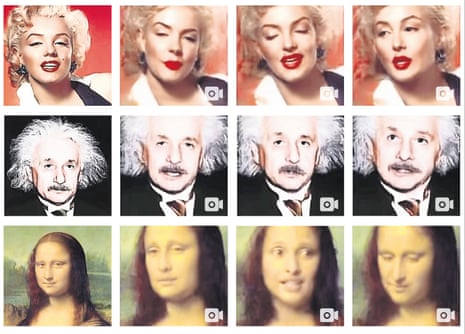 stills from gan-generated deepfake videos of marilyn monroe, albert einstein and the mona lisa