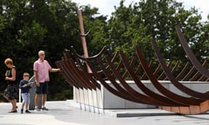 The rusted steel sculpture of the burial ship, thought to be the final resting place of King Raedwald.