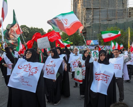 People from Tehran province gather in support and allegiance to the new leader, Seyyed Mojtaba Khamenei at Palestine Square in Tehran