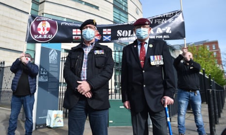 Veterans and supporters pictured outside the court in Belfast