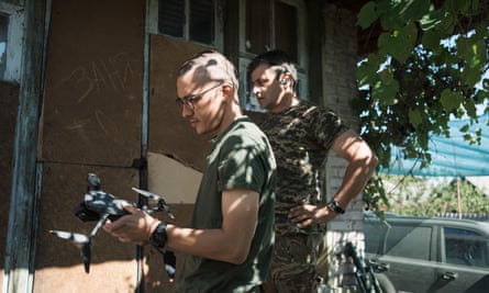 Yaroslav Pilunskiy and Ivan Bannikov with a drone