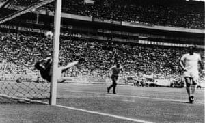 Gordon Banks makes his famous save from Pelé at the 1970 World Cup.