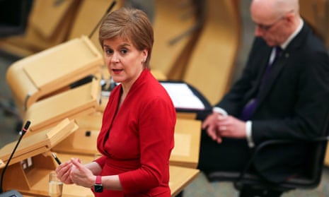 Coronavirus - Tue Feb 23, 2021<br>First Minister Nicola Sturgeon makes a statement to the Scottish Parliament in Holyrood, Edinburgh, setting out the Scottish Government's route map out of the current national lockdown. Picture date: Tuesday February 23, 2021. PA Photo. See PA story HEALTH CoronavirusScotland. Photo credit should read: Russell Cheyne/PA Wire