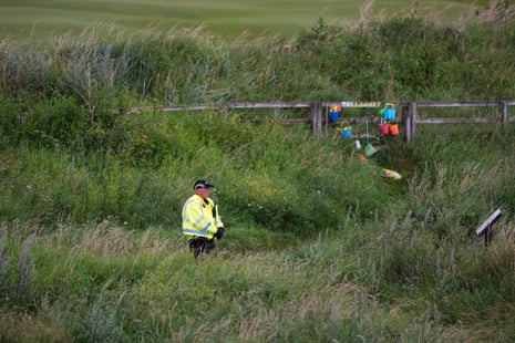 A police officer at the Trump Turnberry golf course this morning.