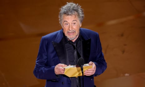 Al Pacino presents the best picture Oscar at the Academy Awards at the Dolby theatre on Sunday night