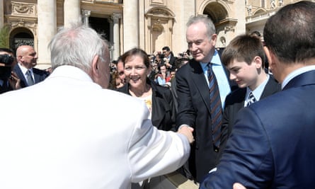 Bill O’Reilly shakes hand with Pope Francis during the Wednesday general audience in Saint Peter’s square at the Vatican.