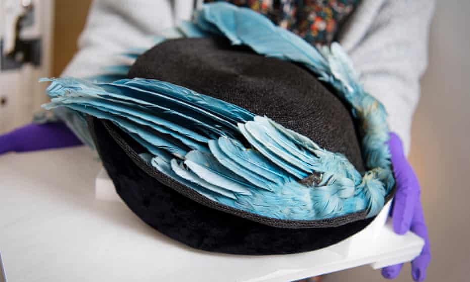 This hat from 1912 has feathers that might have been preserved with arsenic salt.