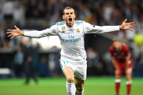 Gareth Bale of Real Madrid celebrates scoring his side’s second goal