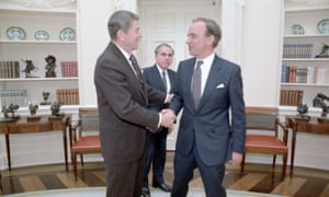 Ronald Reagan meeting with Rupert Murdoch in the Oval Office on 18 January 1983.