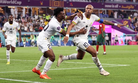 Andre Ayew celebrates scoring for Ghana