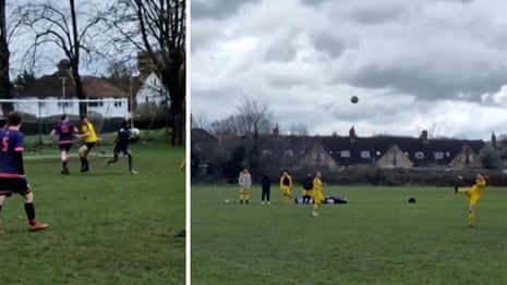 Sunday League player returns keeper's kick to back of the net for stunning goal – video