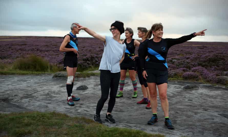 ‘The sky feels huge, the clouds shading from cotton wool to angry black’ … Beddington and her fellow runners take in the views.
