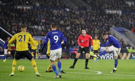 Leicester City's James Maddison scores their second goal.
