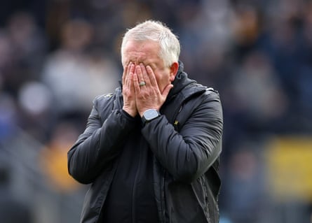 25 February 2024 Chris Wilder, manager of Sheffield United, reacts with dismay following their match with Wolves at Molineux. Wolves won 1-0.