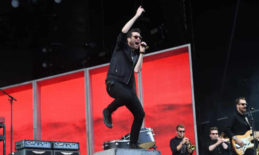 Dan Smith performing with Bastille at the 2016 V festival