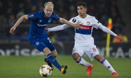 Davy Klaassen, left, in action here against Lyon, has not played for Everton under David Unsworth.