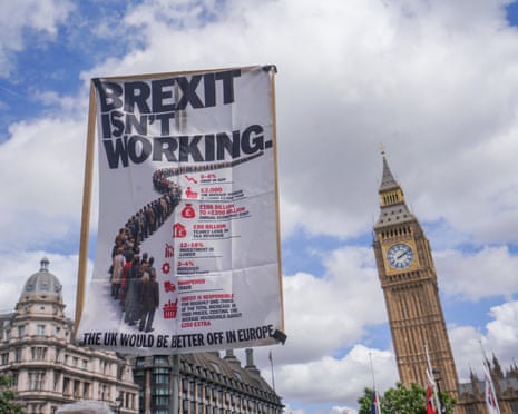 A banner saying 'Brexit isn't working' in front of Big Ben