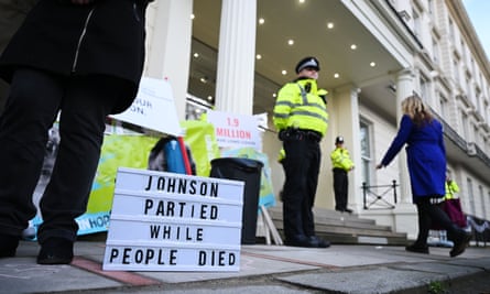 Protests outside the Covid-19 inquiry on Wednesday.