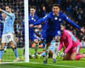 Enzo Fernández celebrates Chelsea's late equaliser at Manchester City