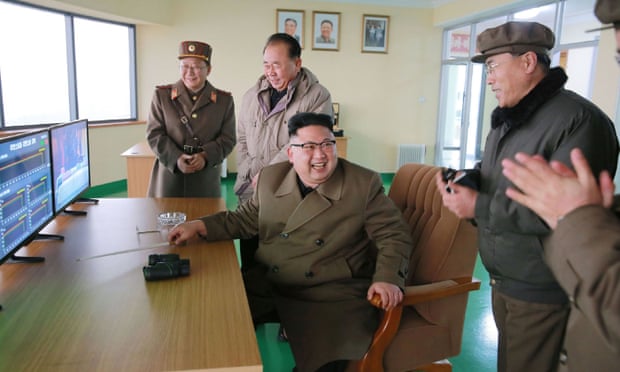 North Korea leader Kim Jong-un overseeing the successful rocket engine test.