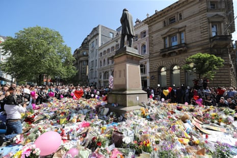 A minute’s silence in St Ann’s Square, Manchester, to remember the victims of the terror attack.