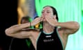 Cate Campbell blows kisses to the crowd after failing to qualify for the Paris Olympics at the Australian trials in Brisbane.